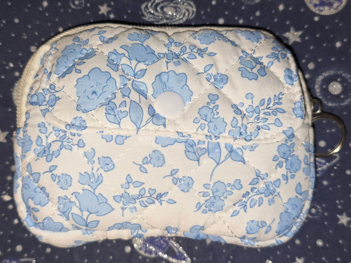 Quilted Coin Purse Blue Flowers