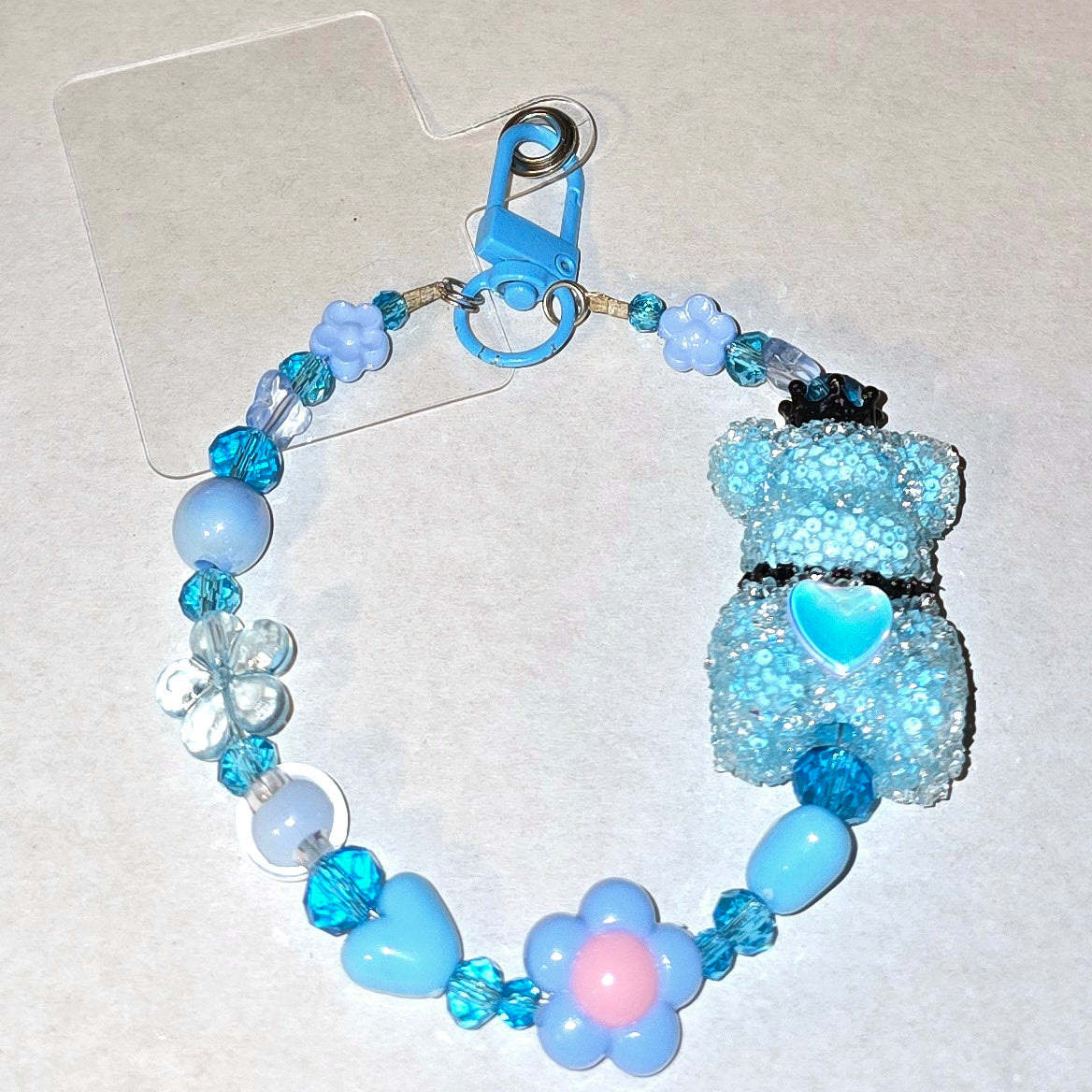 Handmade Phone Charm Blue Teddy Bear