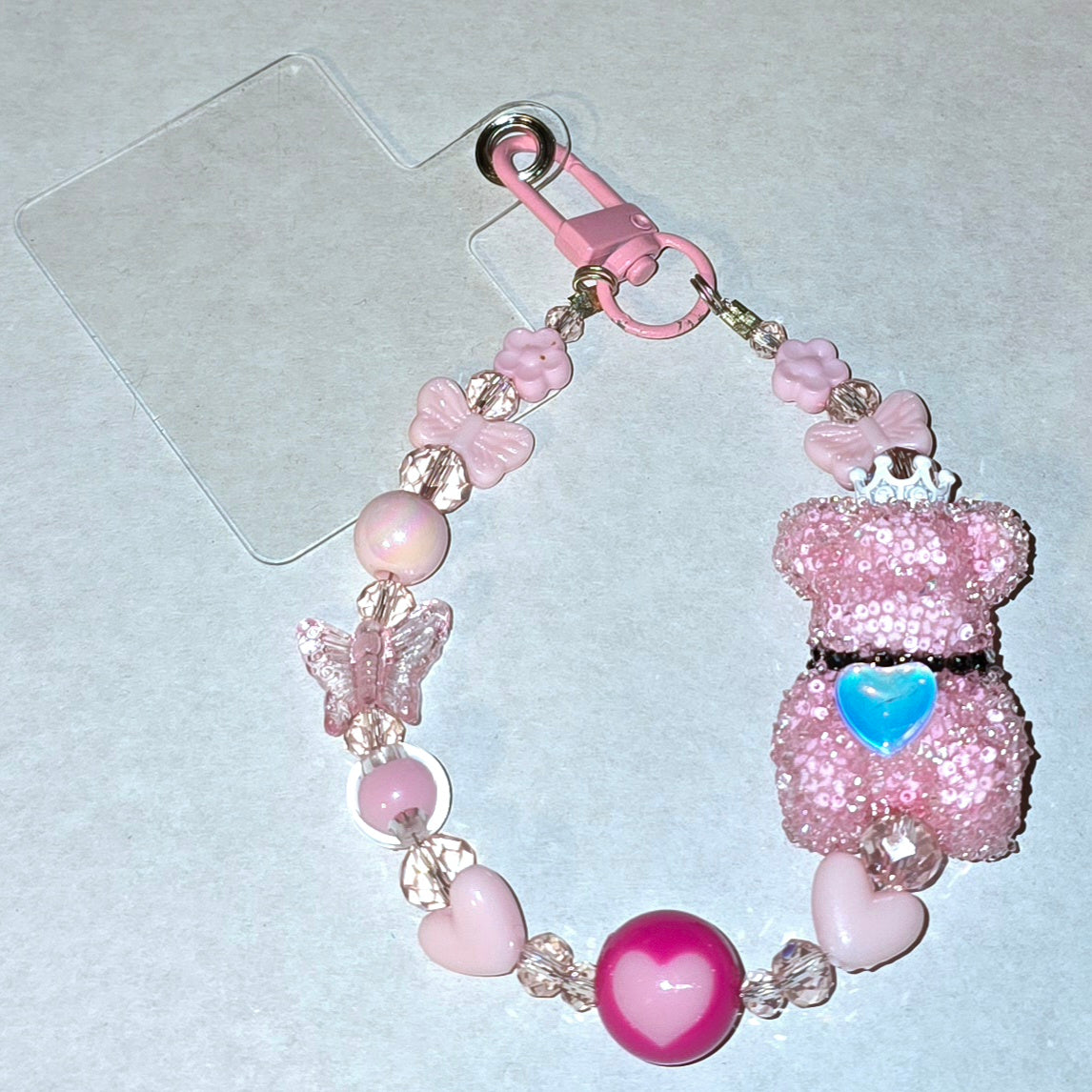 Handmade Phone Charm Pink Teddy Bear