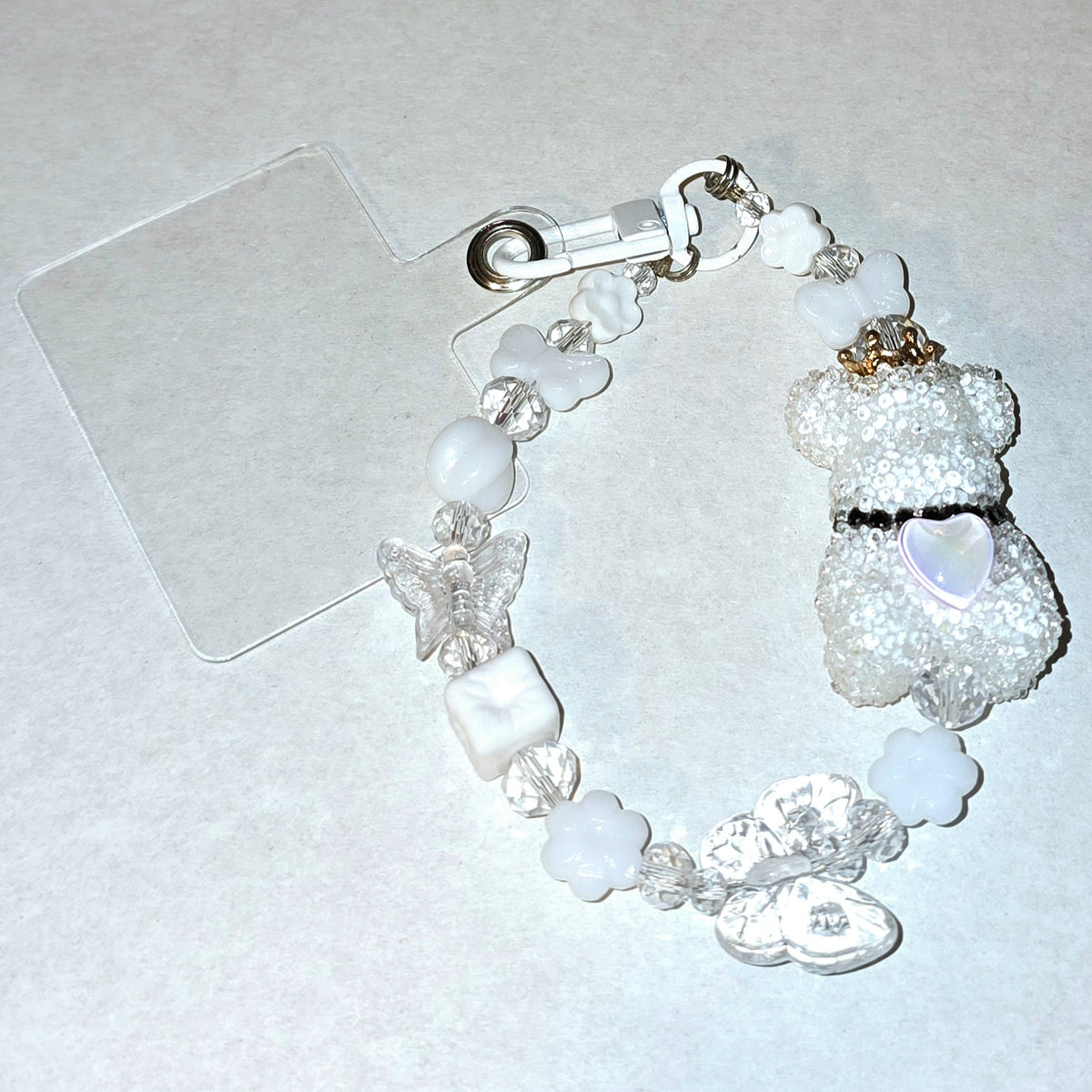 Handmade Phone Charm White Teddy Bear