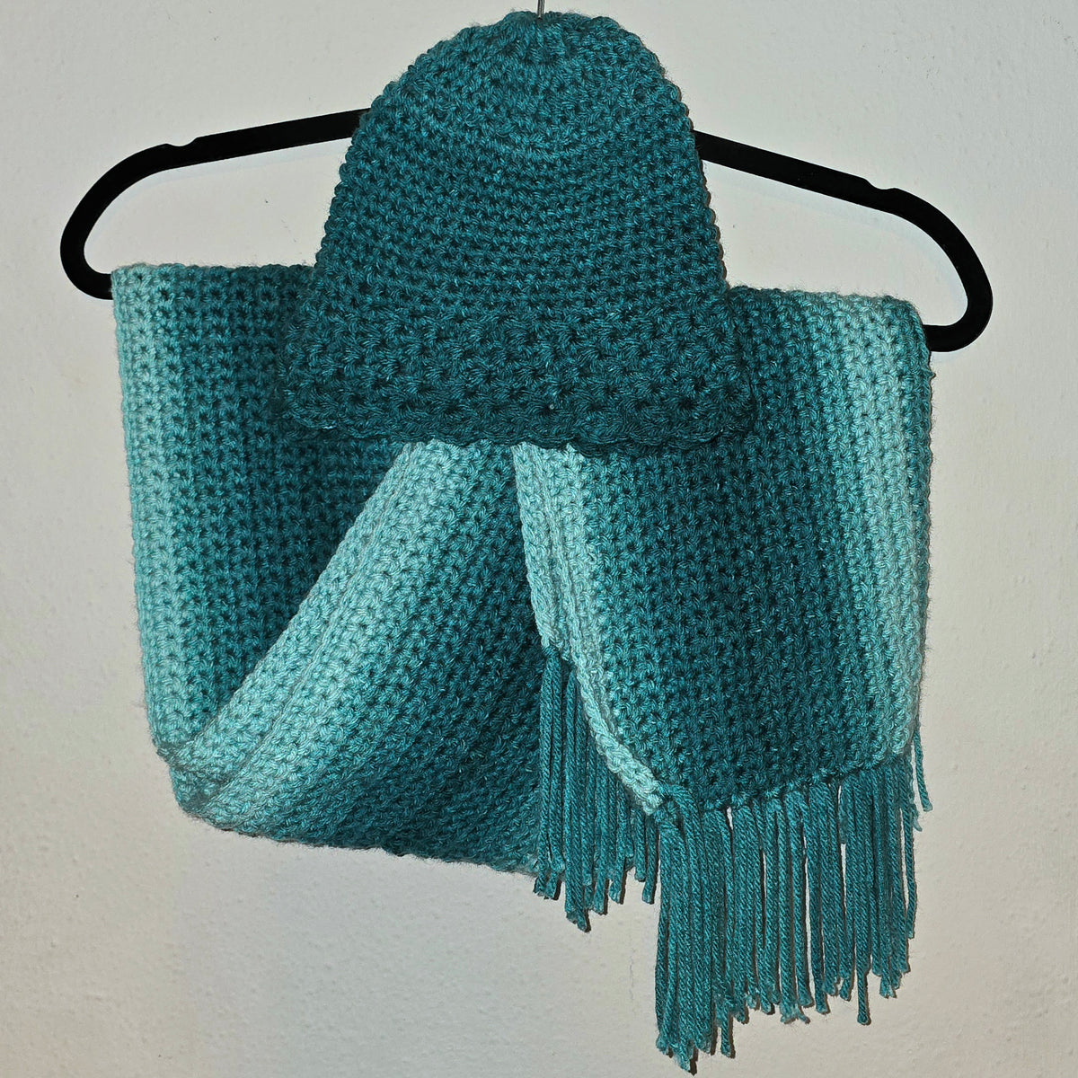 Handmade Crochet Scarf & Beanie Teal