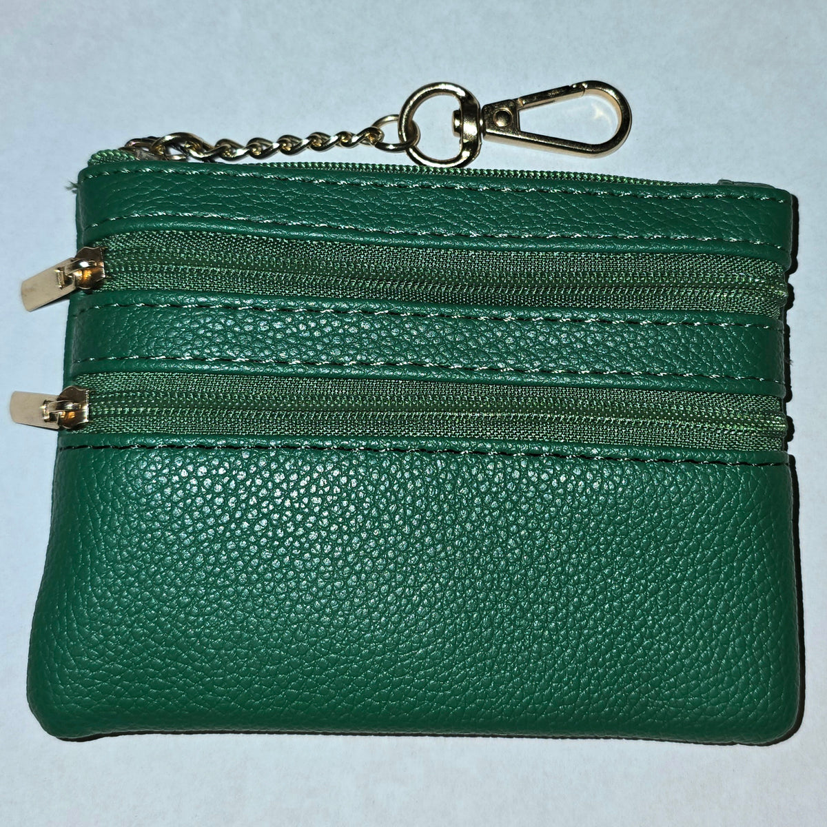 Triple Pocket Coin Purse Keychain Green