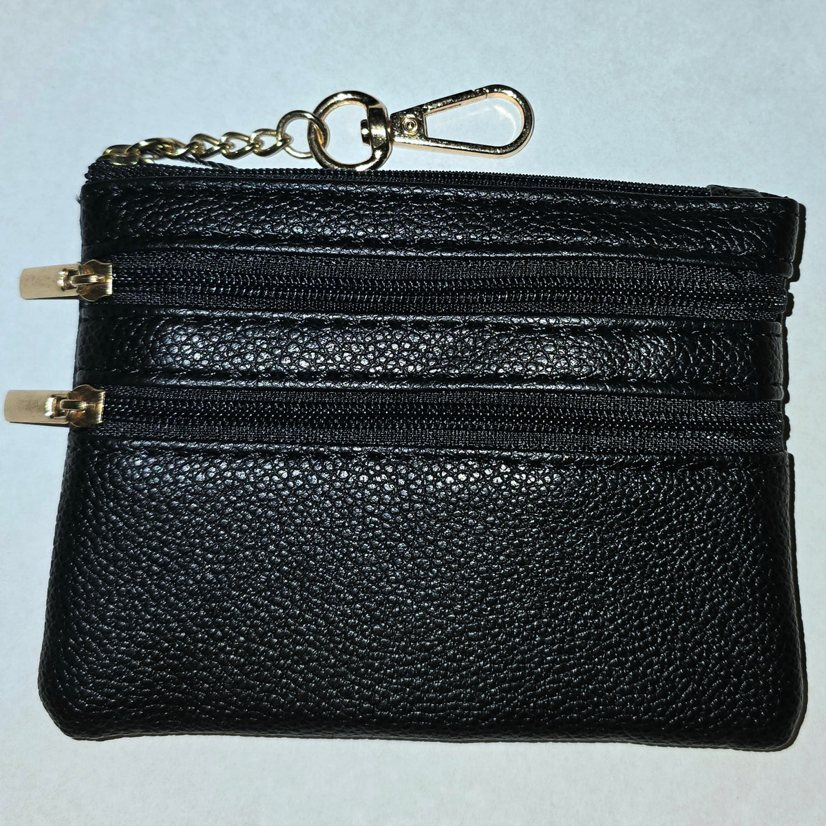 Triple Pocket Coin Purse Keychain Black