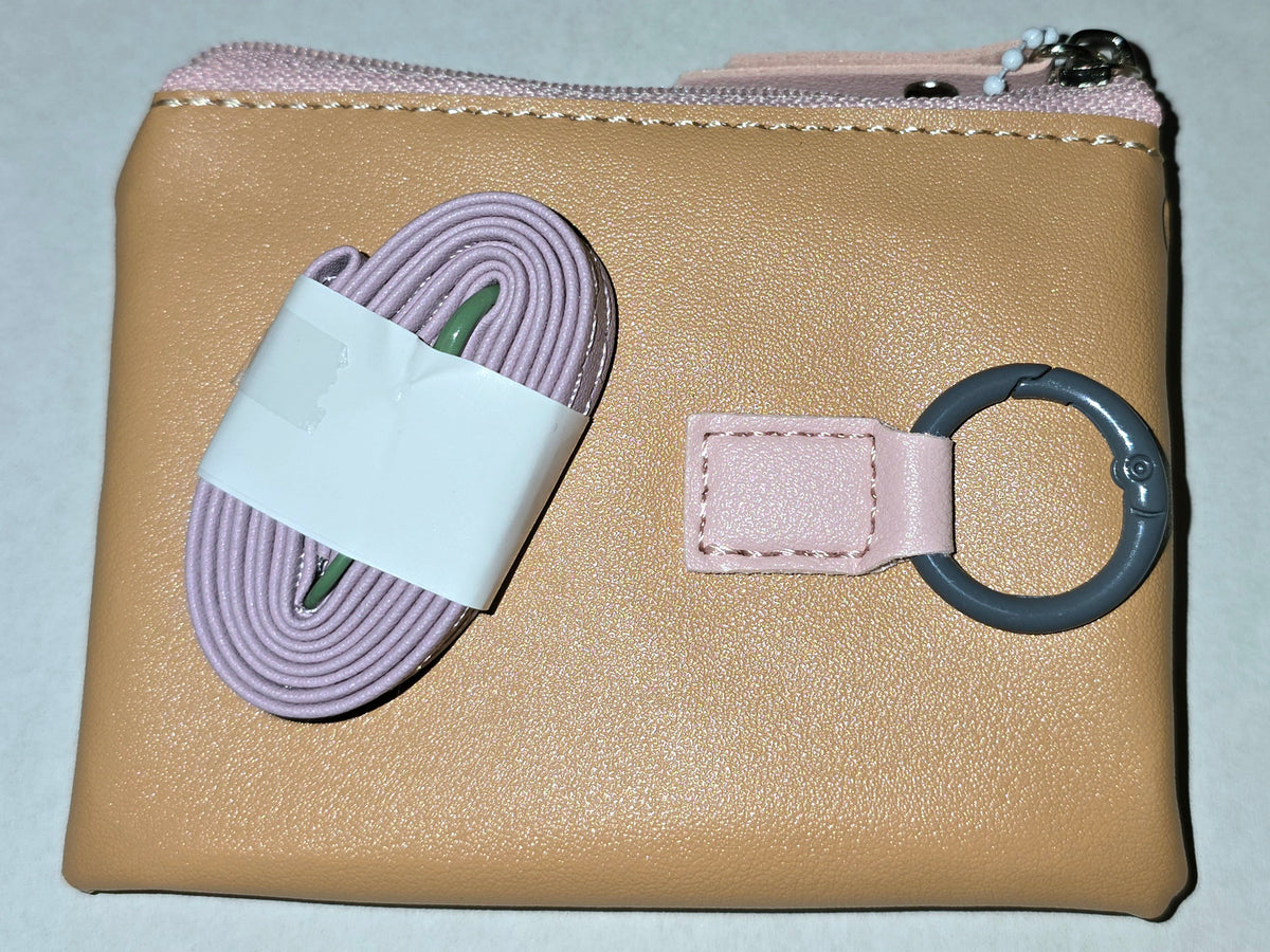Double Pocket Coin Purse Wristlet Brown & Pink