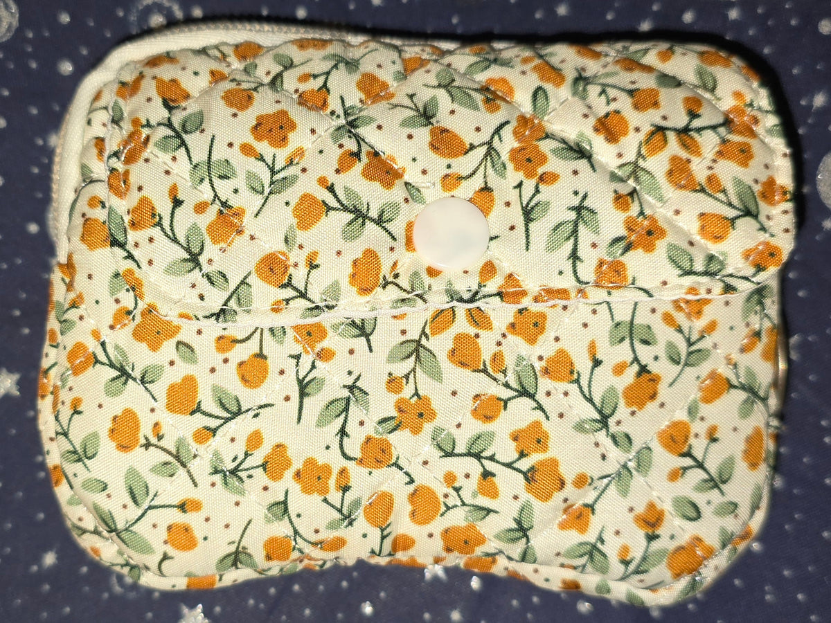 Quilted Coin Purse Orange Flowers