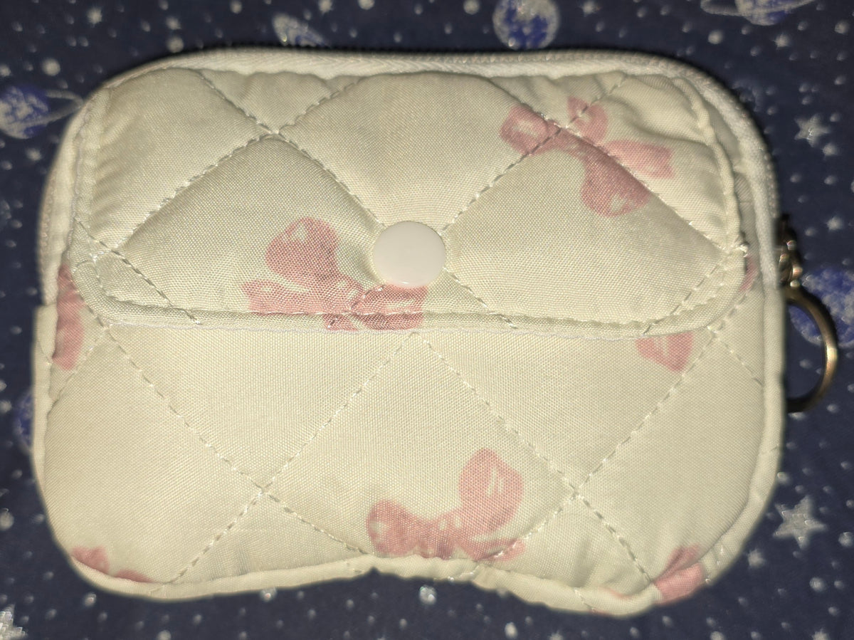 Quilted Coin Purse White Pink Bows