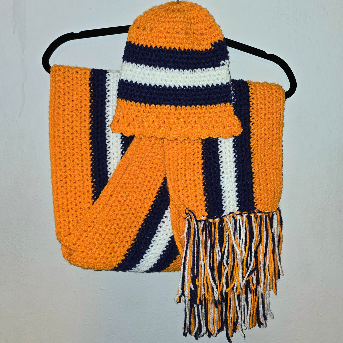Handmade Crochet Scarf & Beanie Orange & Black