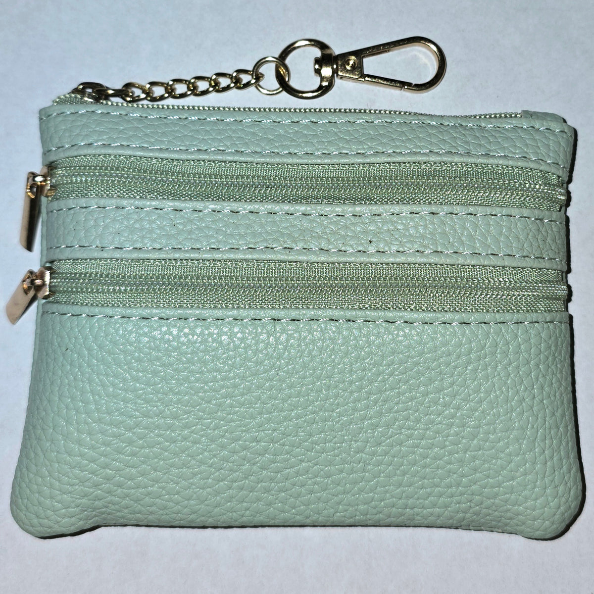 Triple Pocket Coin Purse Keychain Light Green