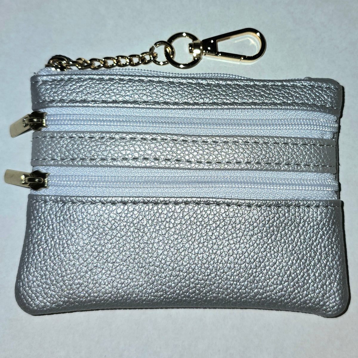 Triple Pocket Coin Purse Keychain Silver