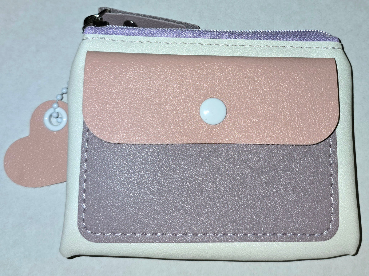 Double Pocket Coin Purse Wristlet White & Purple