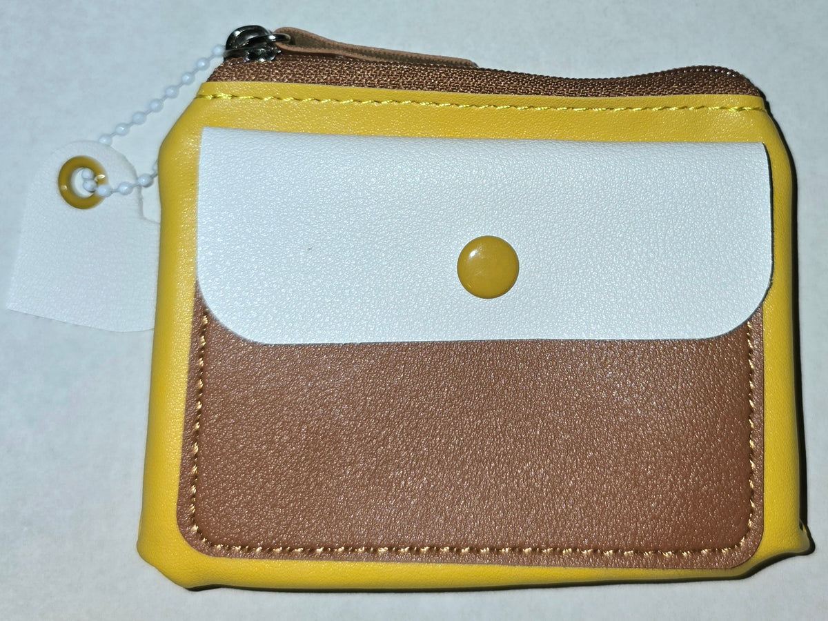 Double Pocket Coin Purse Wristlet Yellow & Brown