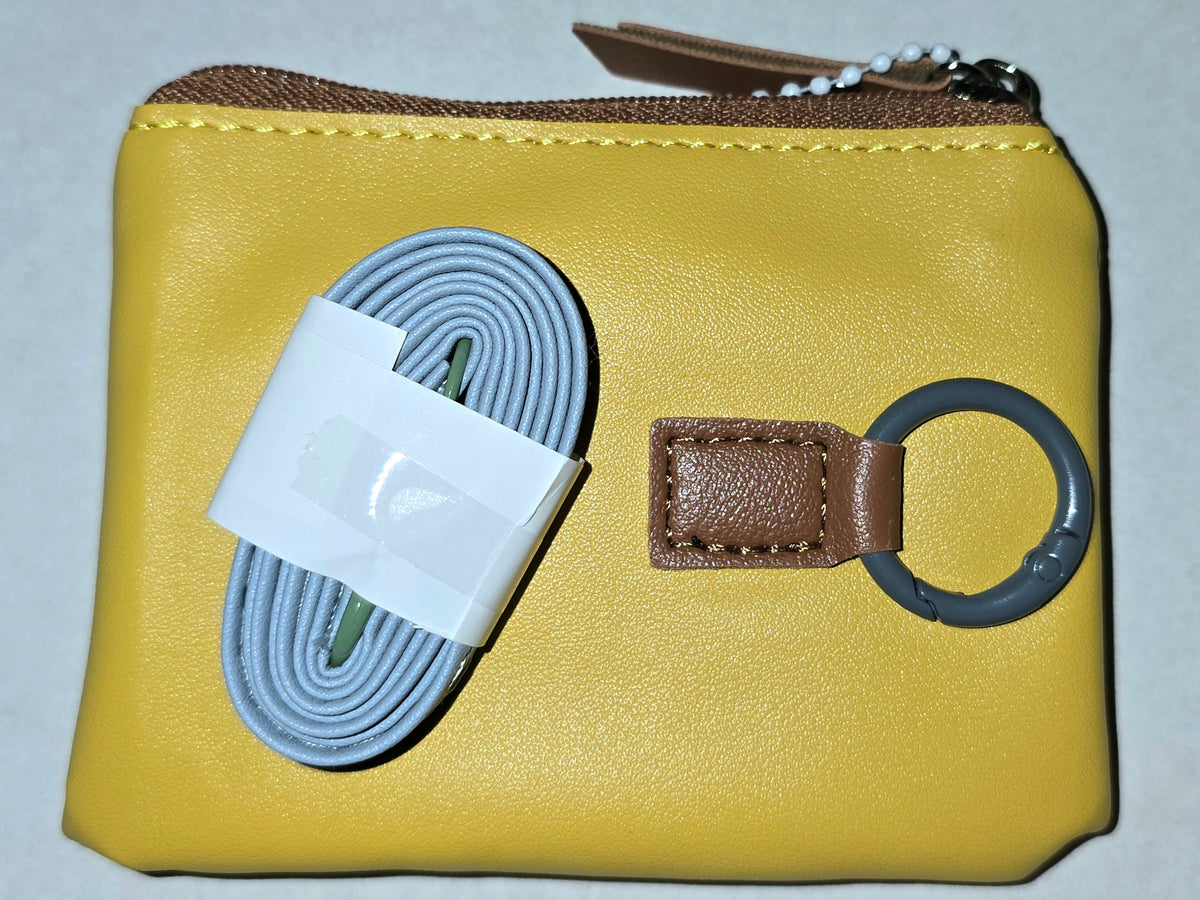 Double Pocket Coin Purse Wristlet Yellow & Brown