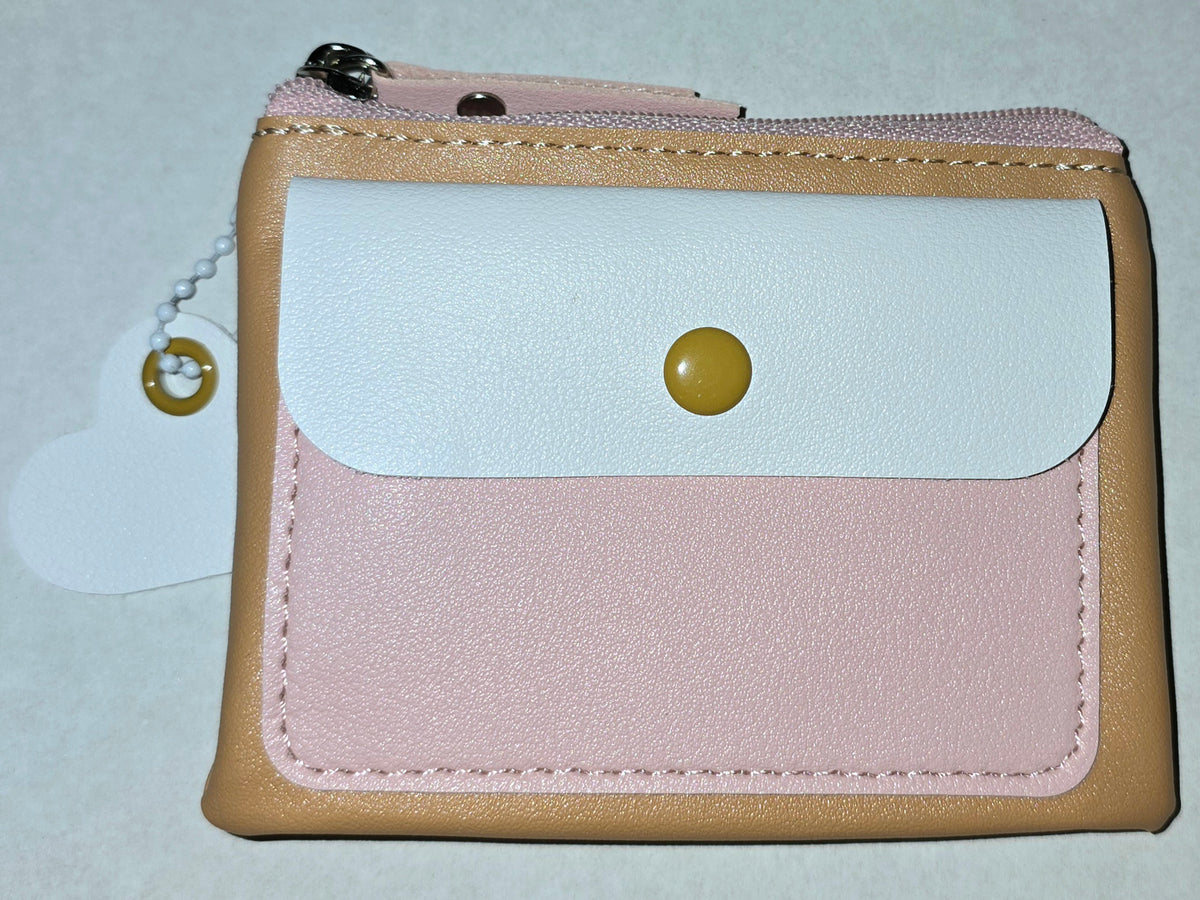 Double Pocket Coin Purse Wristlet Brown & Pink