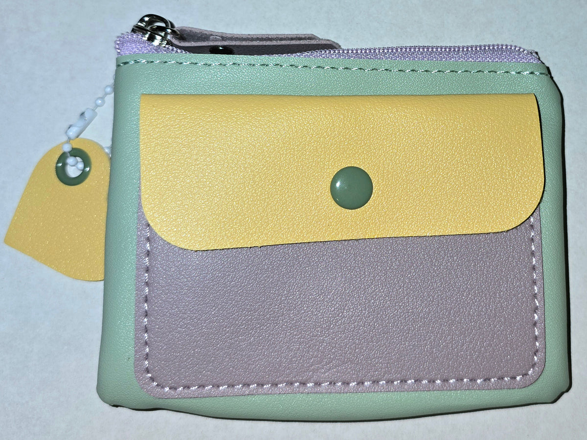 Double Pocket Coin Purse Wristlet Green & Purple