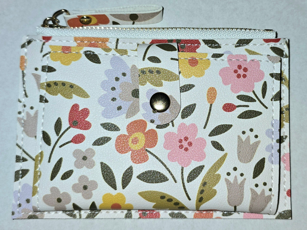 Card Holder Coin Purse White w/ Variety Flowers