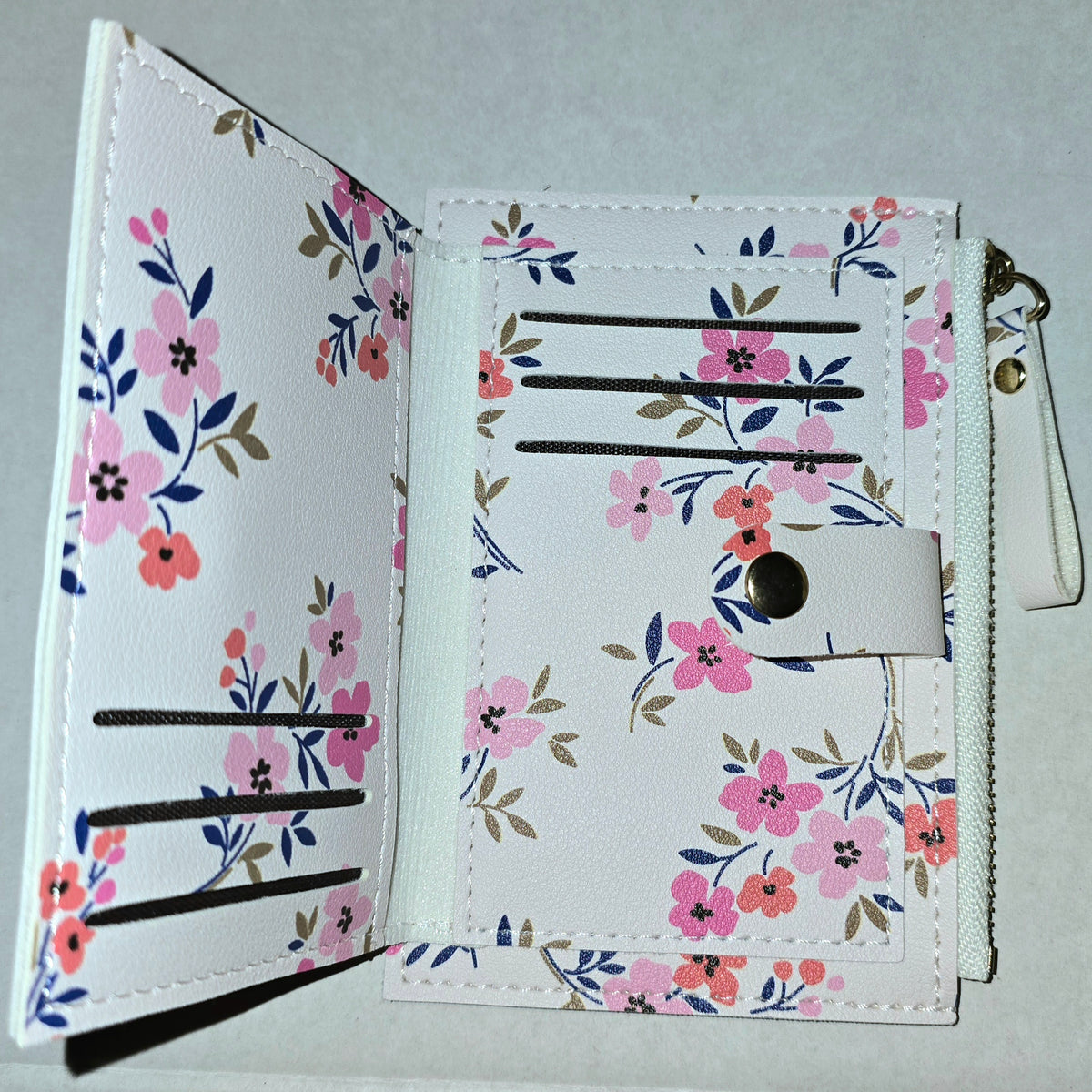 Card Holder Coin Purse White w/Pink Flowers