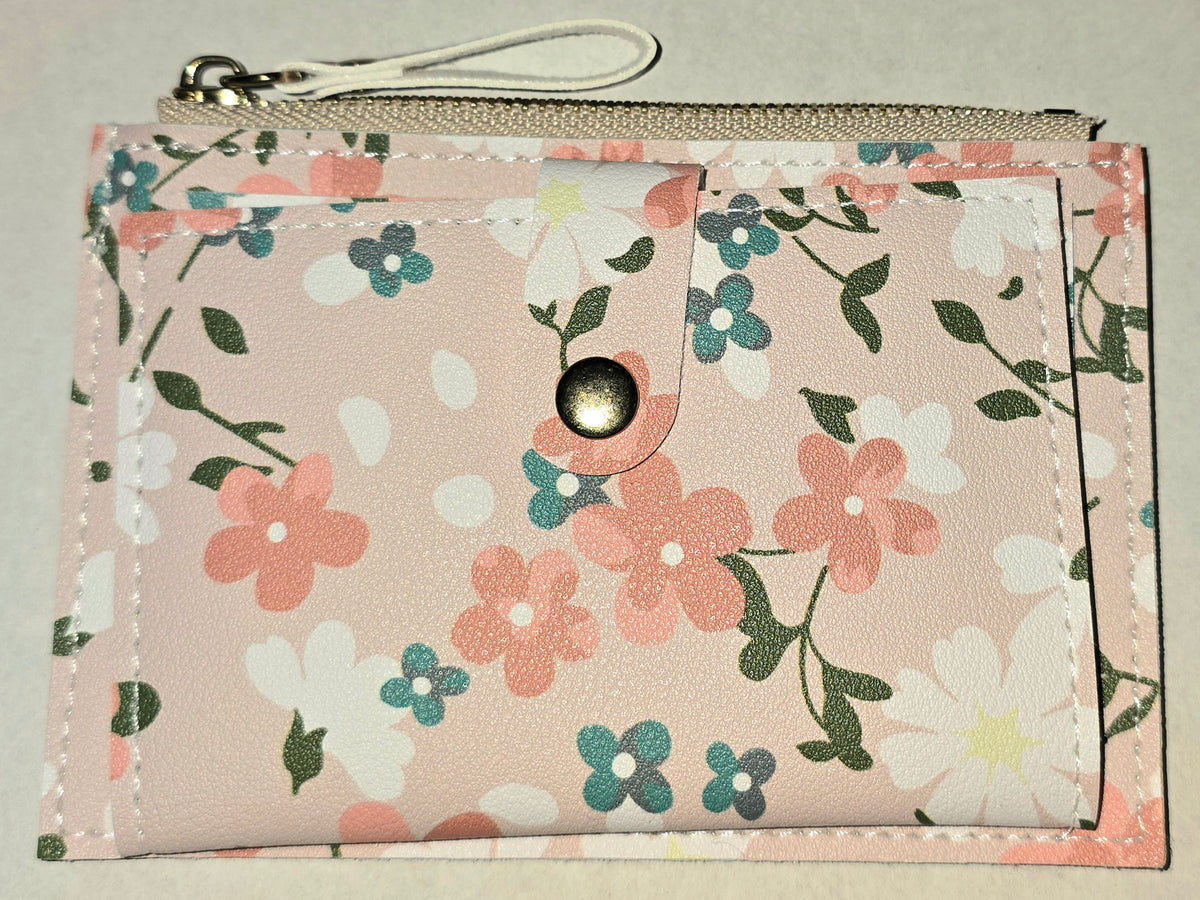 Card Holder Coin Purse Pink w/ Flowers