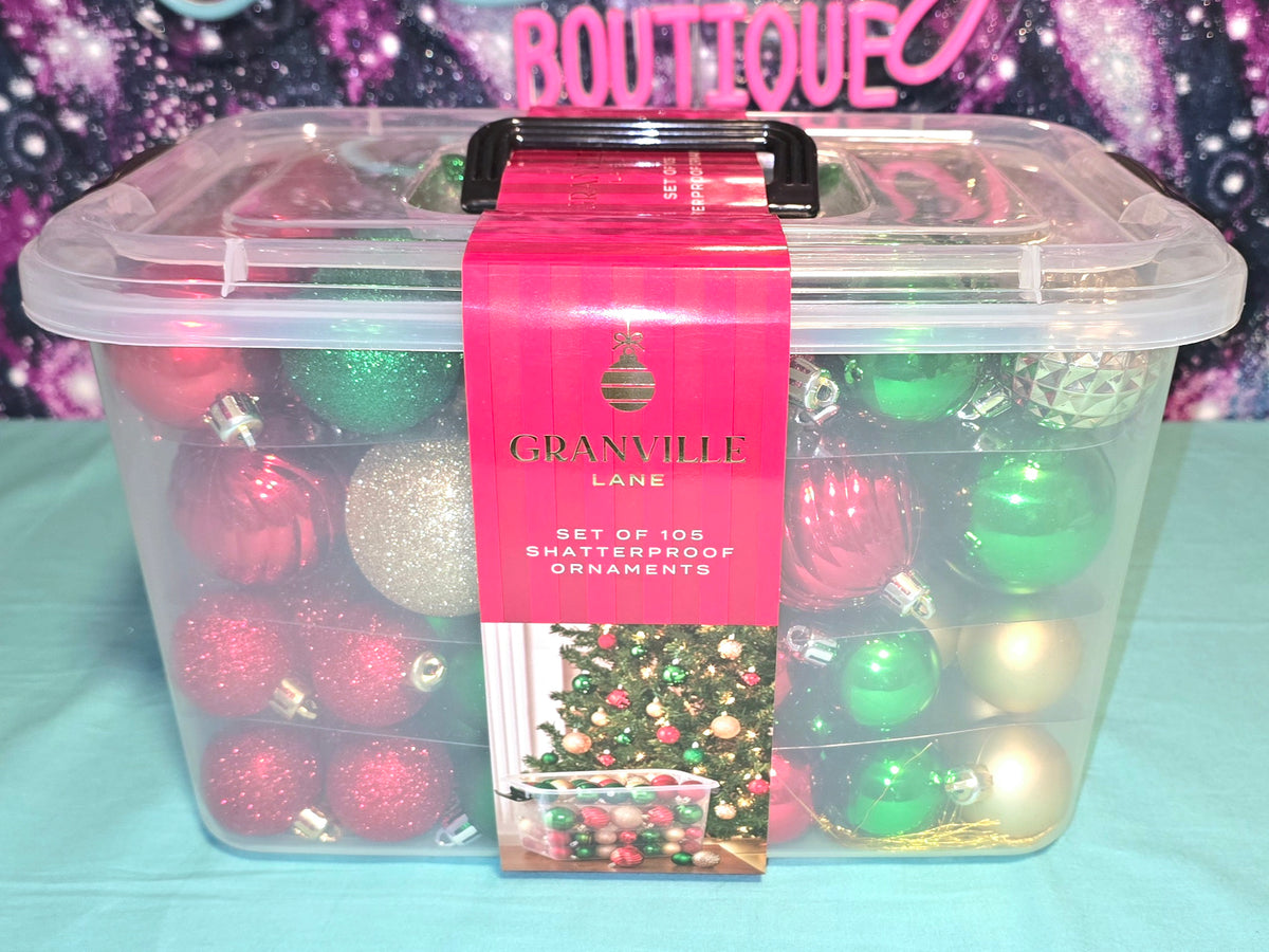 Christmas Ornaments w/Storage Tote